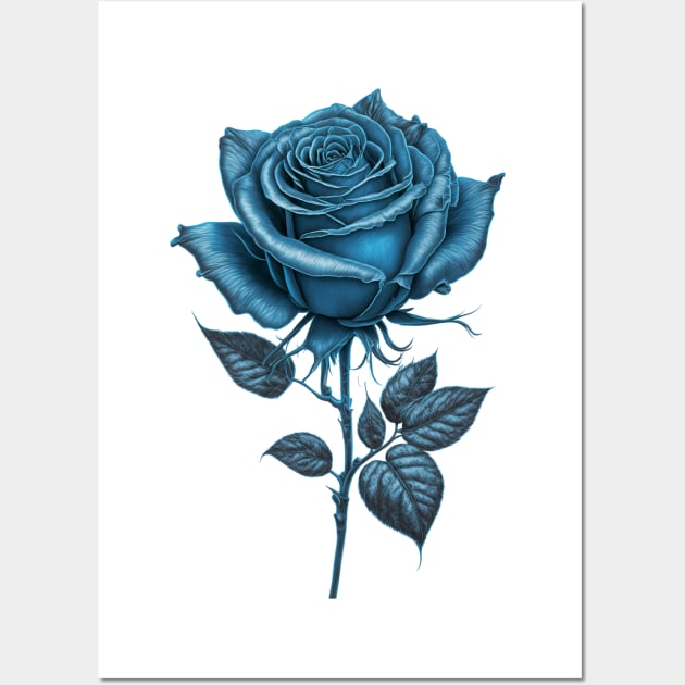 Blue Rose Drawing, Flower Drawing, Gift For Her Wall Art by DivShot 